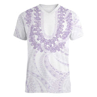 Aloha Lei Onaona Women V-Neck T-Shirt Purple Hawaiian Tribal Pattern LT9 Female Purple - Polynesian Pride