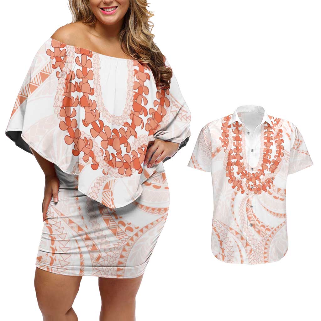 Aloha Lei Onaona Couples Matching Off Shoulder Short Dress and Hawaiian Shirt Red Hawaiian Tribal Pattern LT9 Red - Polynesian Pride
