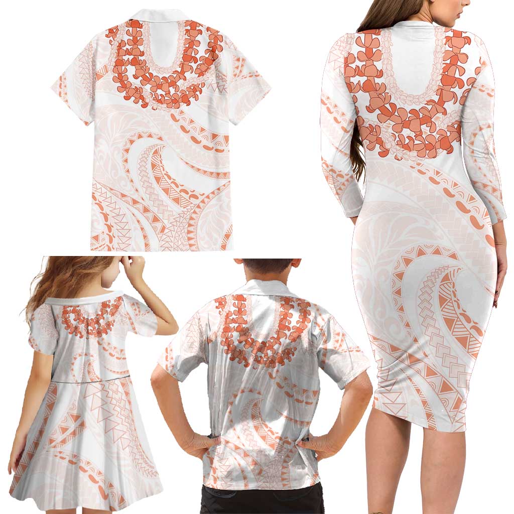 Aloha Lei Onaona Family Matching Long Sleeve Bodycon Dress and Hawaiian Shirt Red Hawaiian Tribal Pattern LT9 - Polynesian Pride