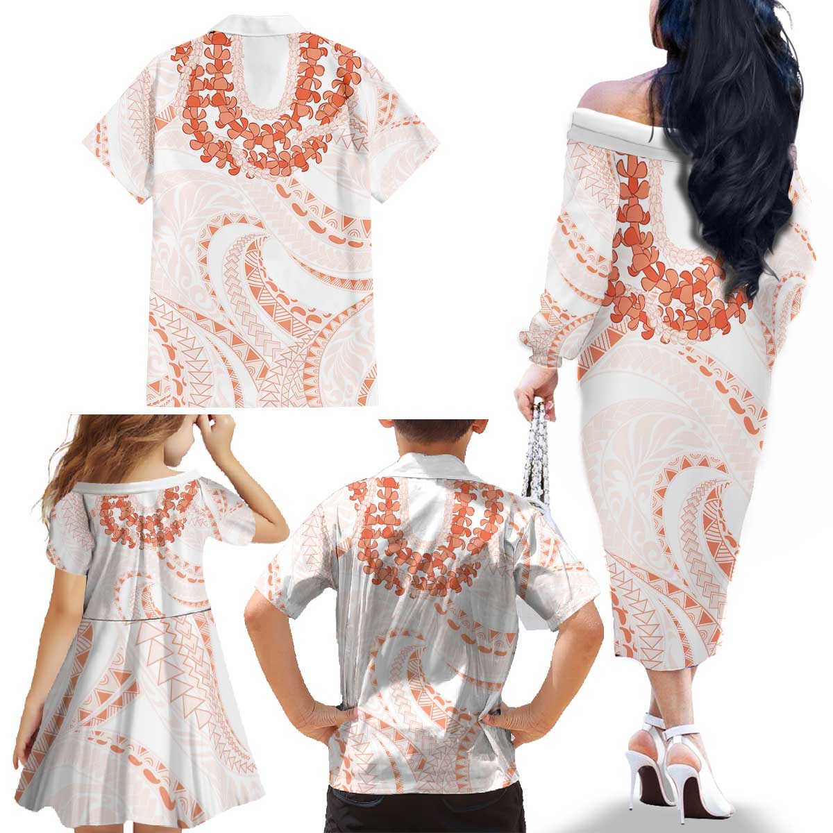 Aloha Lei Onaona Family Matching Off The Shoulder Long Sleeve Dress and Hawaiian Shirt Red Hawaiian Tribal Pattern