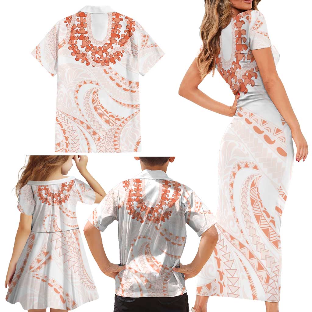 Aloha Lei Onaona Family Matching Short Sleeve Bodycon Dress and Hawaiian Shirt Red Hawaiian Tribal Pattern LT9 - Polynesian Pride