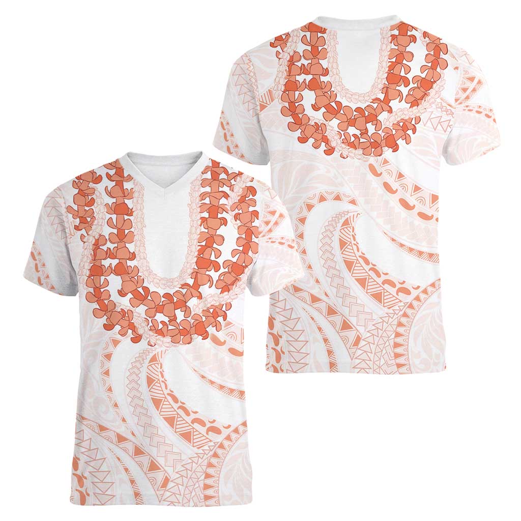 Aloha Lei Onaona Women V-Neck T-Shirt Red Hawaiian Tribal Pattern
