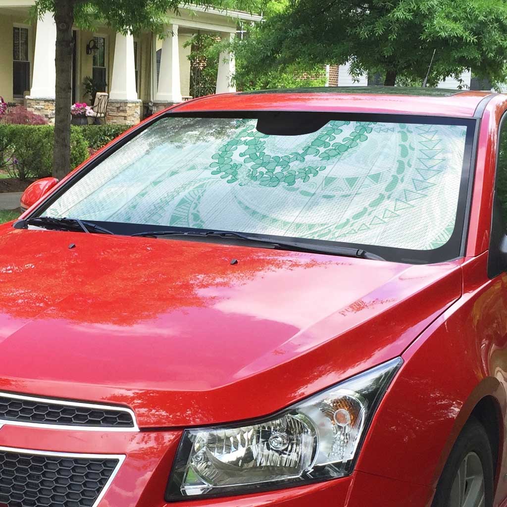 Aloha Lei Onaona Auto Sun Shade Sage Green Hawaiian Tribal Pattern - Polynesian Pride