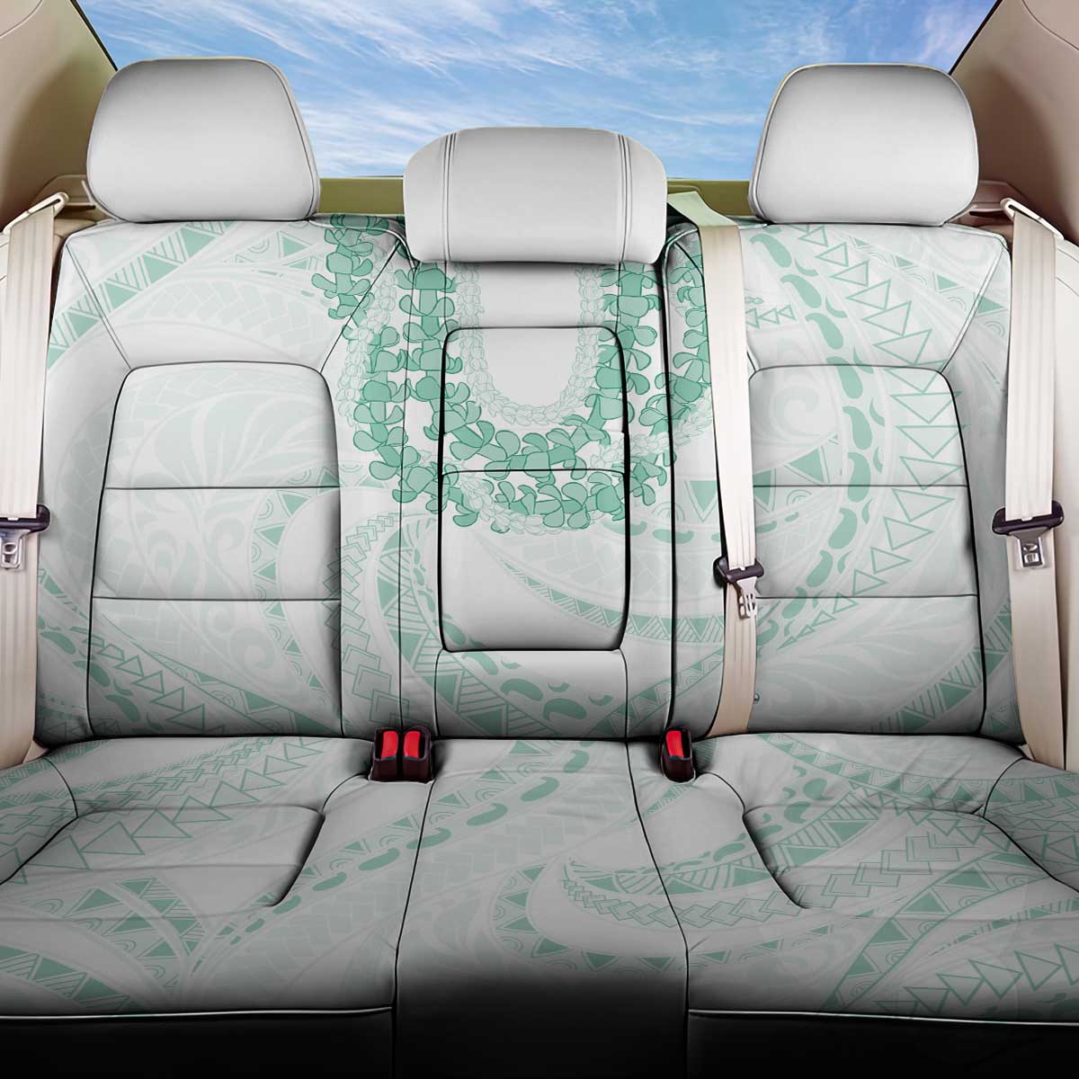 Aloha Lei Onaona Back Car Seat Cover Sage Green Hawaiian Tribal Pattern