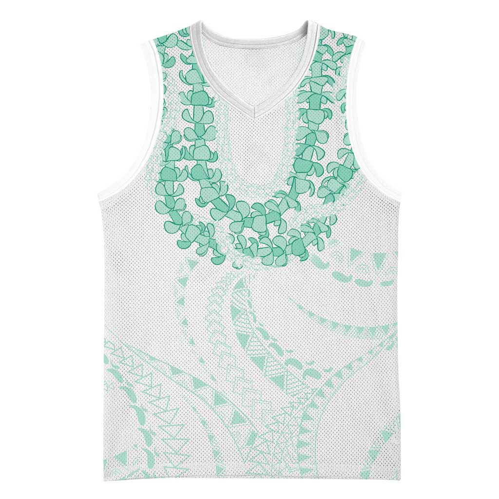 Aloha Lei Onaona Basketball Jersey Sage Green Hawaiian Tribal Pattern - Polynesian Pride