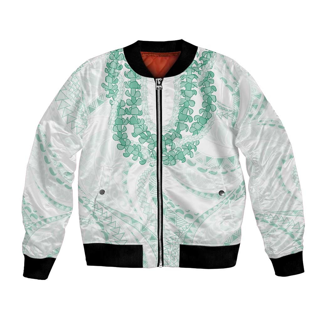 Aloha Lei Onaona Bomber Jacket Sage Green Hawaiian Tribal Pattern