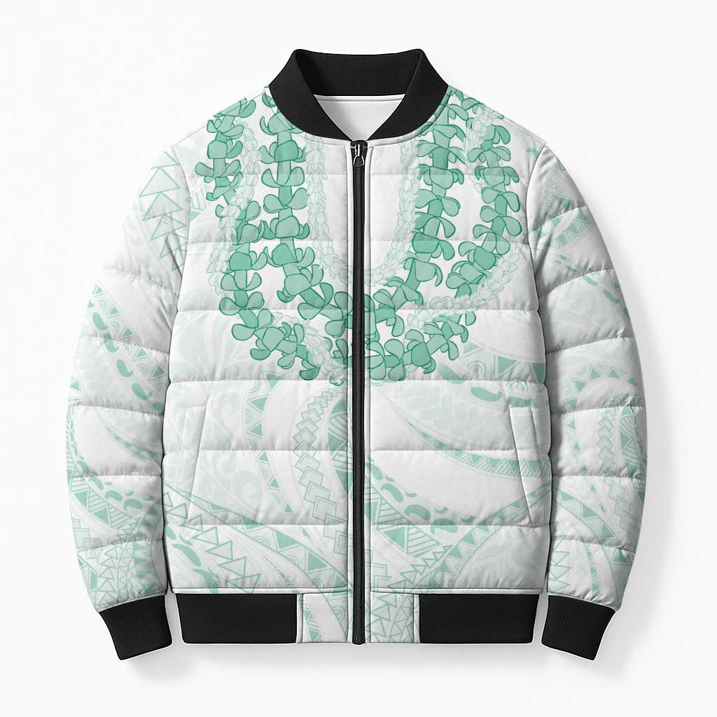 Aloha Lei Onaona Bomber Puffer Jacket Sage Green Hawaiian Tribal Pattern - Polynesian Pride
