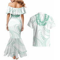 Aloha Lei Onaona Couples Matching Mermaid Dress and Hawaiian Shirt Sage Green Hawaiian Tribal Pattern LT9 - Polynesian Pride