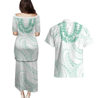 Aloha Lei Onaona Couples Matching Puletasi and Hawaiian Shirt Sage Green Hawaiian Tribal Pattern LT9 - Polynesian Pride