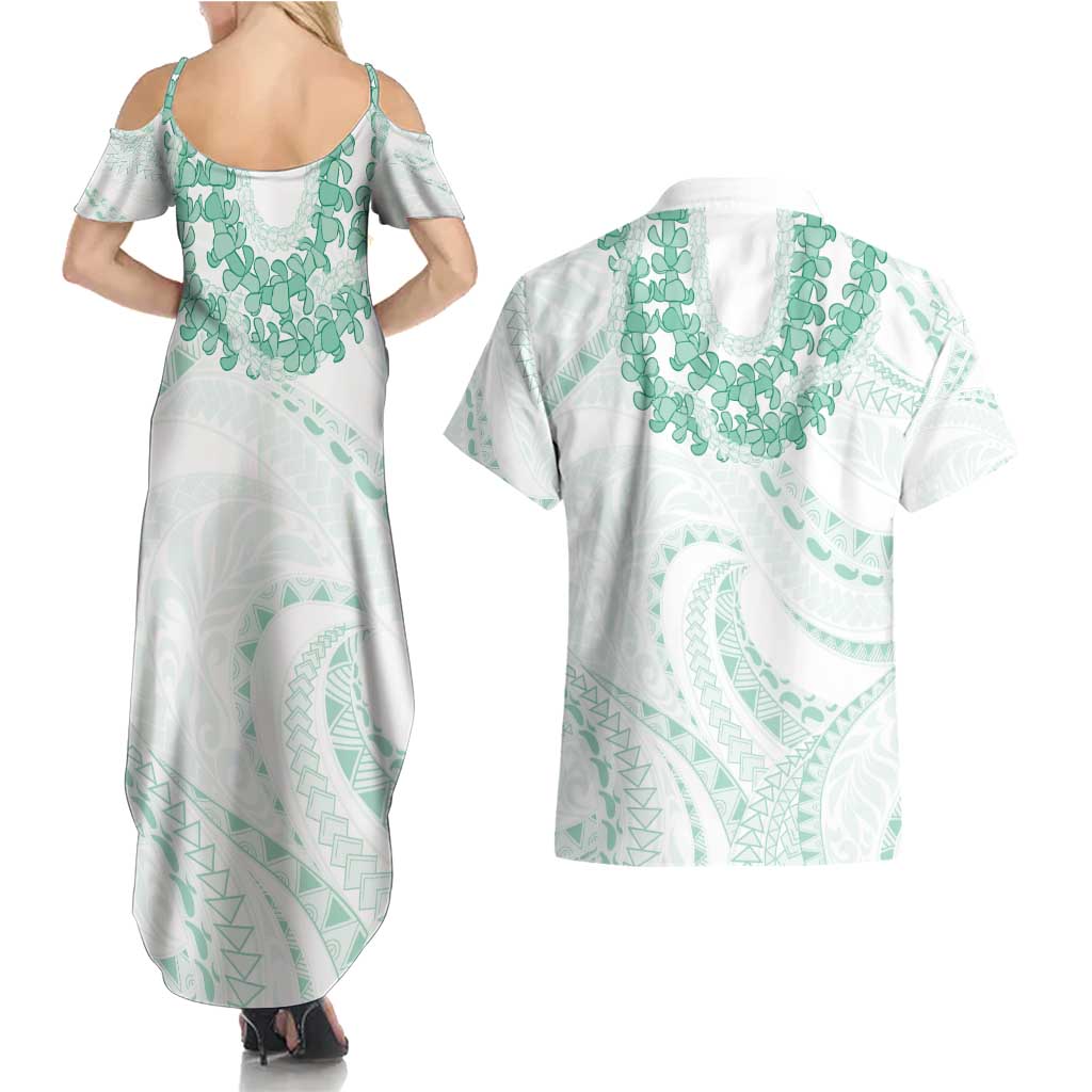 Aloha Lei Onaona Couples Matching Summer Maxi Dress and Hawaiian Shirt Sage Green Hawaiian Tribal Pattern LT9 - Polynesian Pride
