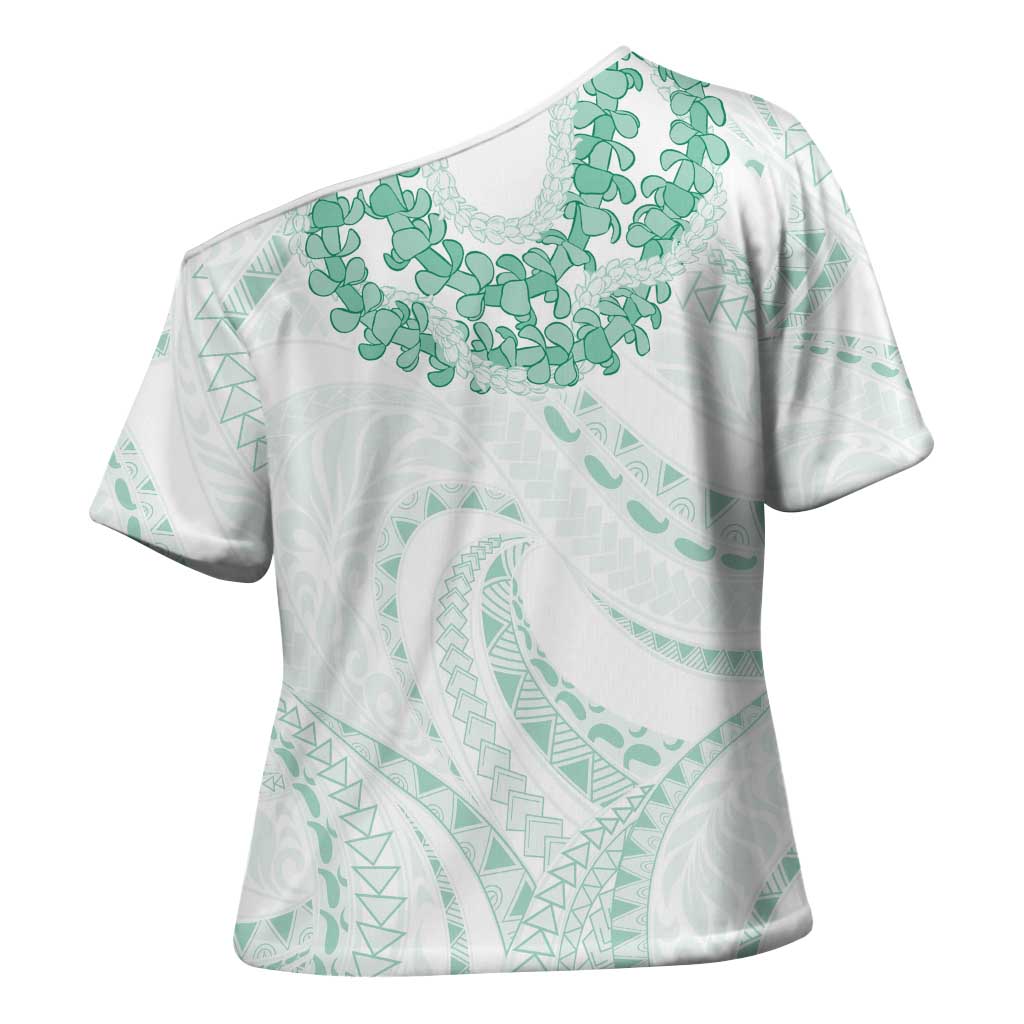 Aloha Lei Onaona Cross Shoulder Shirt Sage Green Hawaiian Tribal Pattern - Polynesian Pride