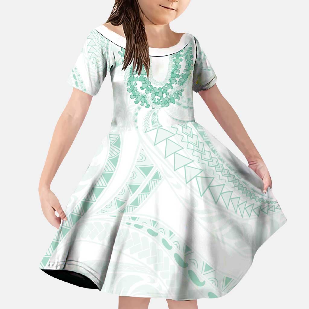 Aloha Lei Onaona Family Matching Long Sleeve Bodycon Dress and Hawaiian Shirt Sage Green Hawaiian Tribal Pattern LT9 Daughter's Dress Green - Polynesian Pride
