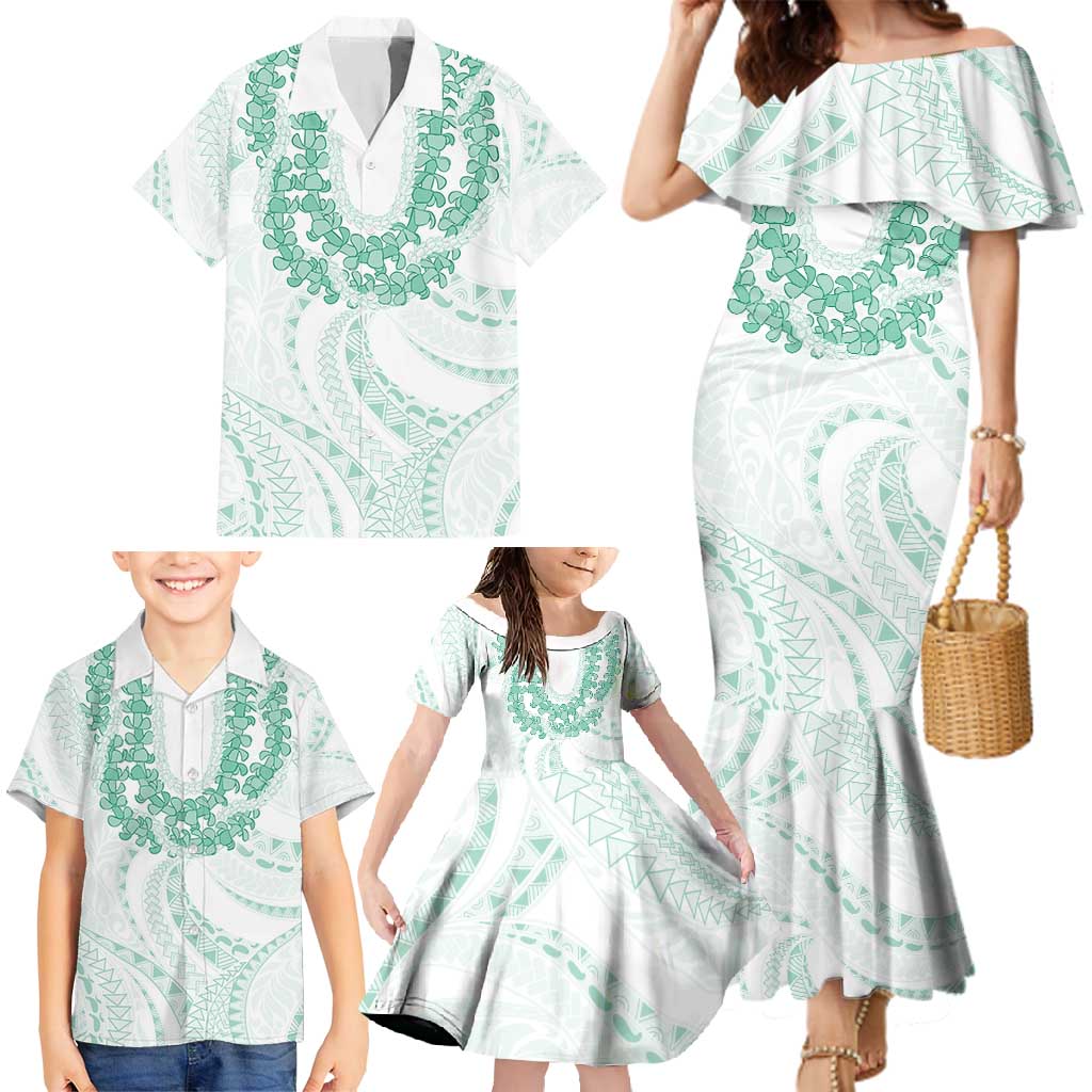 Aloha Lei Onaona Family Matching Mermaid Dress and Hawaiian Shirt Sage Green Hawaiian Tribal Pattern LT9 - Polynesian Pride