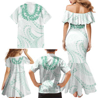 Aloha Lei Onaona Family Matching Mermaid Dress and Hawaiian Shirt Sage Green Hawaiian Tribal Pattern LT9 - Polynesian Pride