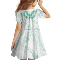 Aloha Lei Onaona Family Matching Off The Shoulder Long Sleeve Dress and Hawaiian Shirt Sage Green Hawaiian Tribal Pattern