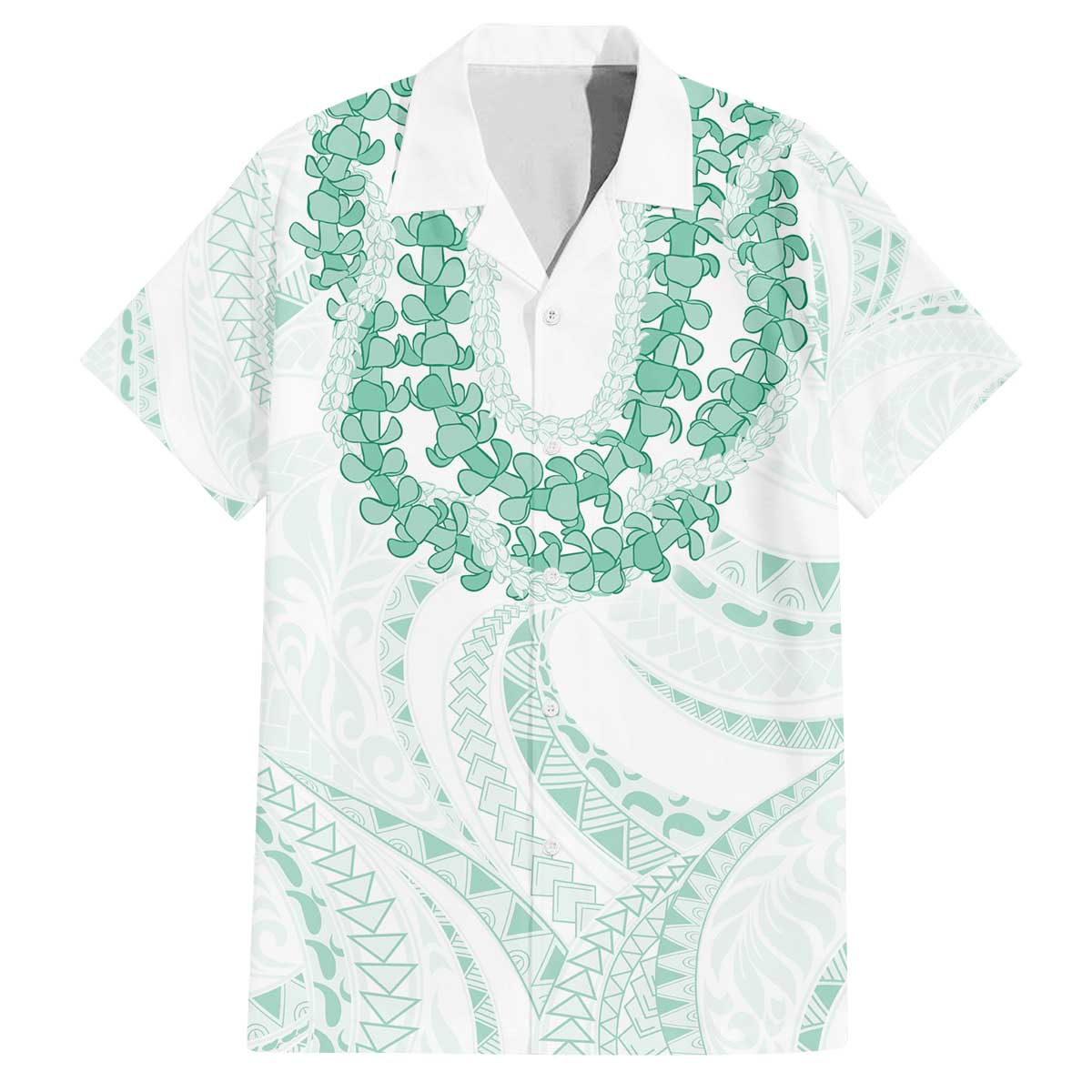 Aloha Lei Onaona Family Matching Off The Shoulder Long Sleeve Dress and Hawaiian Shirt Sage Green Hawaiian Tribal Pattern