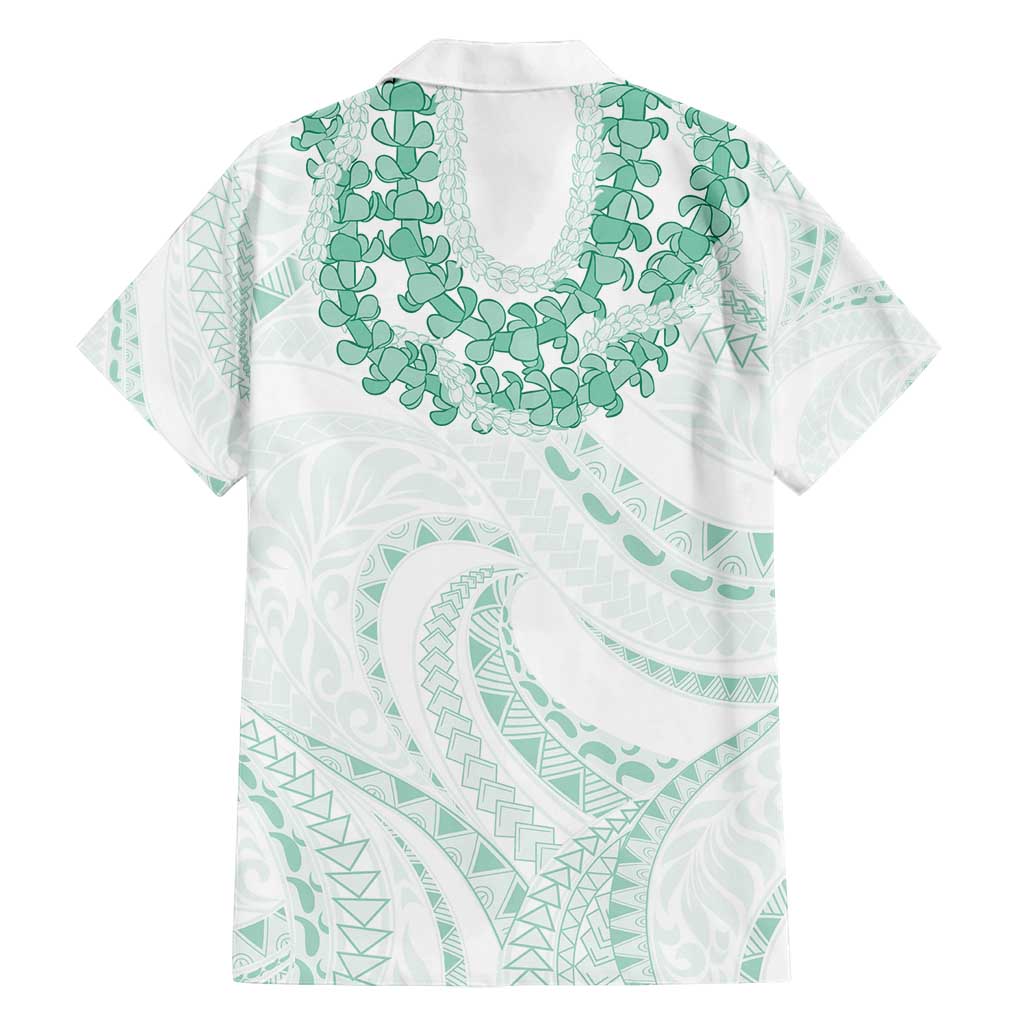 Aloha Lei Onaona Family Matching Off Shoulder Short Dress and Hawaiian Shirt Sage Green Hawaiian Tribal Pattern