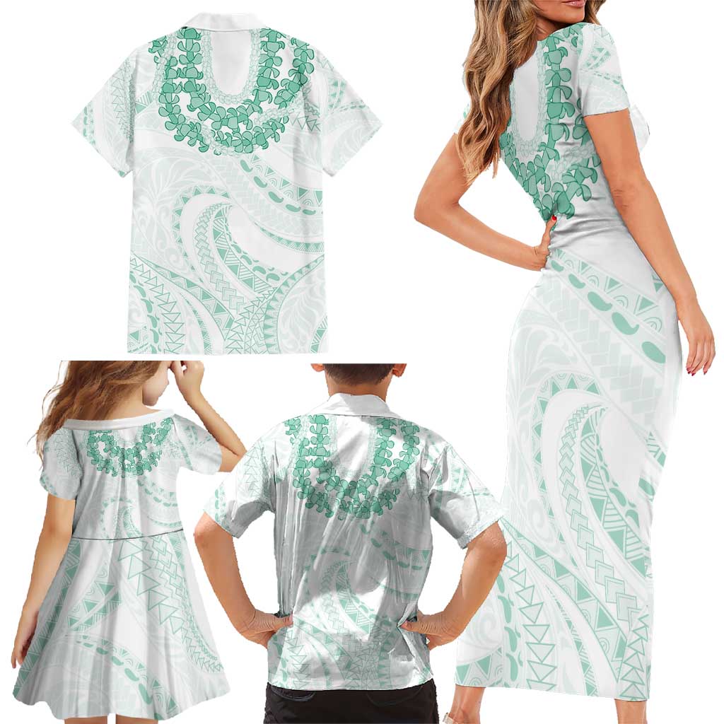Aloha Lei Onaona Family Matching Short Sleeve Bodycon Dress and Hawaiian Shirt Sage Green Hawaiian Tribal Pattern LT9 - Polynesian Pride