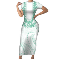 Aloha Lei Onaona Family Matching Short Sleeve Bodycon Dress and Hawaiian Shirt Sage Green Hawaiian Tribal Pattern LT9 Mom's Dress Green - Polynesian Pride