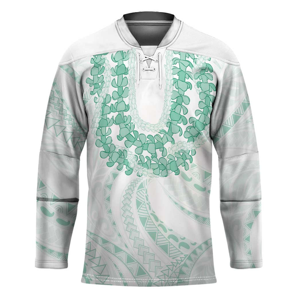 Aloha Lei Onaona Hockey Jersey Sage Green Hawaiian Tribal Pattern - Polynesian Pride
