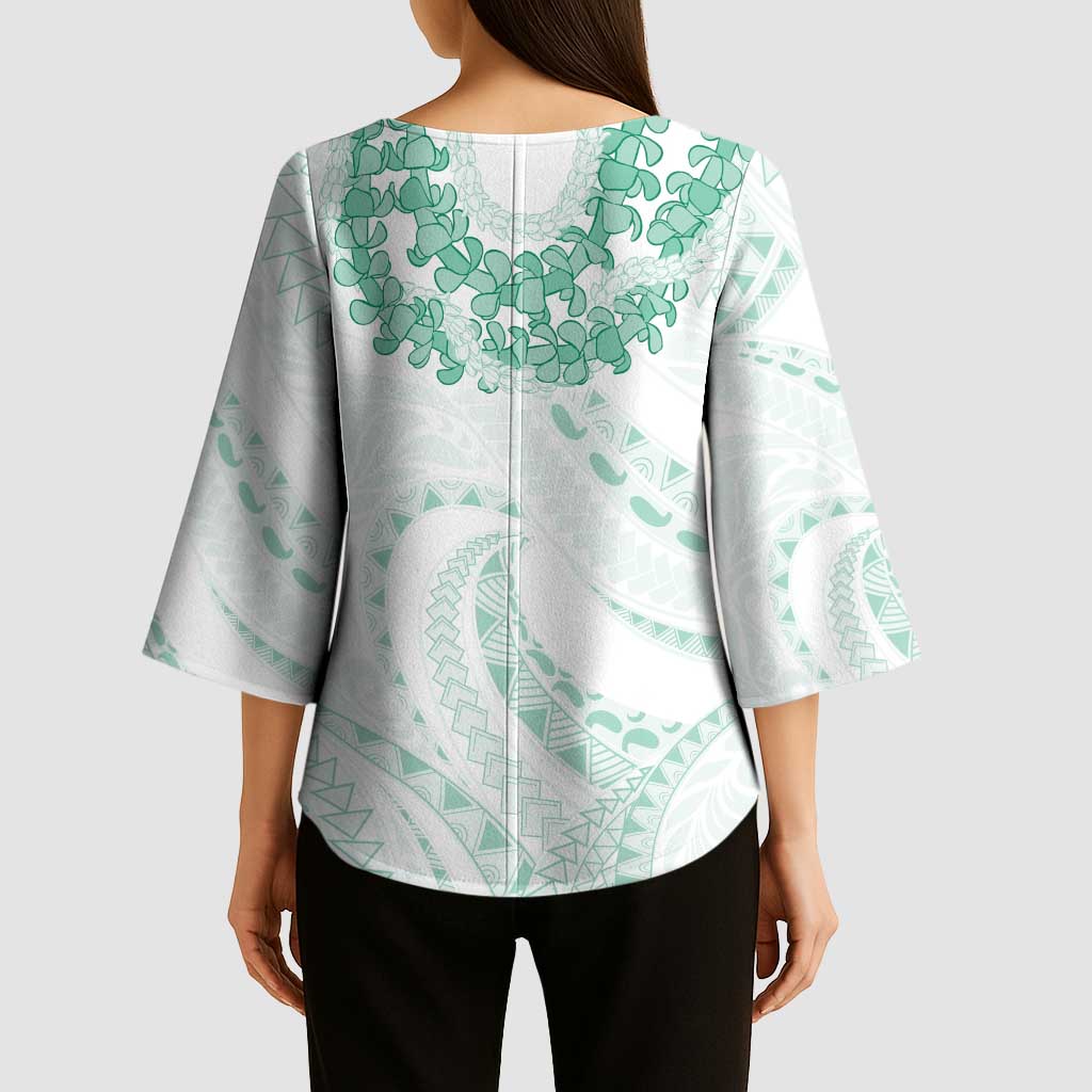 Aloha Lei Onaona Kimono Sleeve Blouse Sage Green Hawaiian Tribal Pattern - Polynesian Pride
