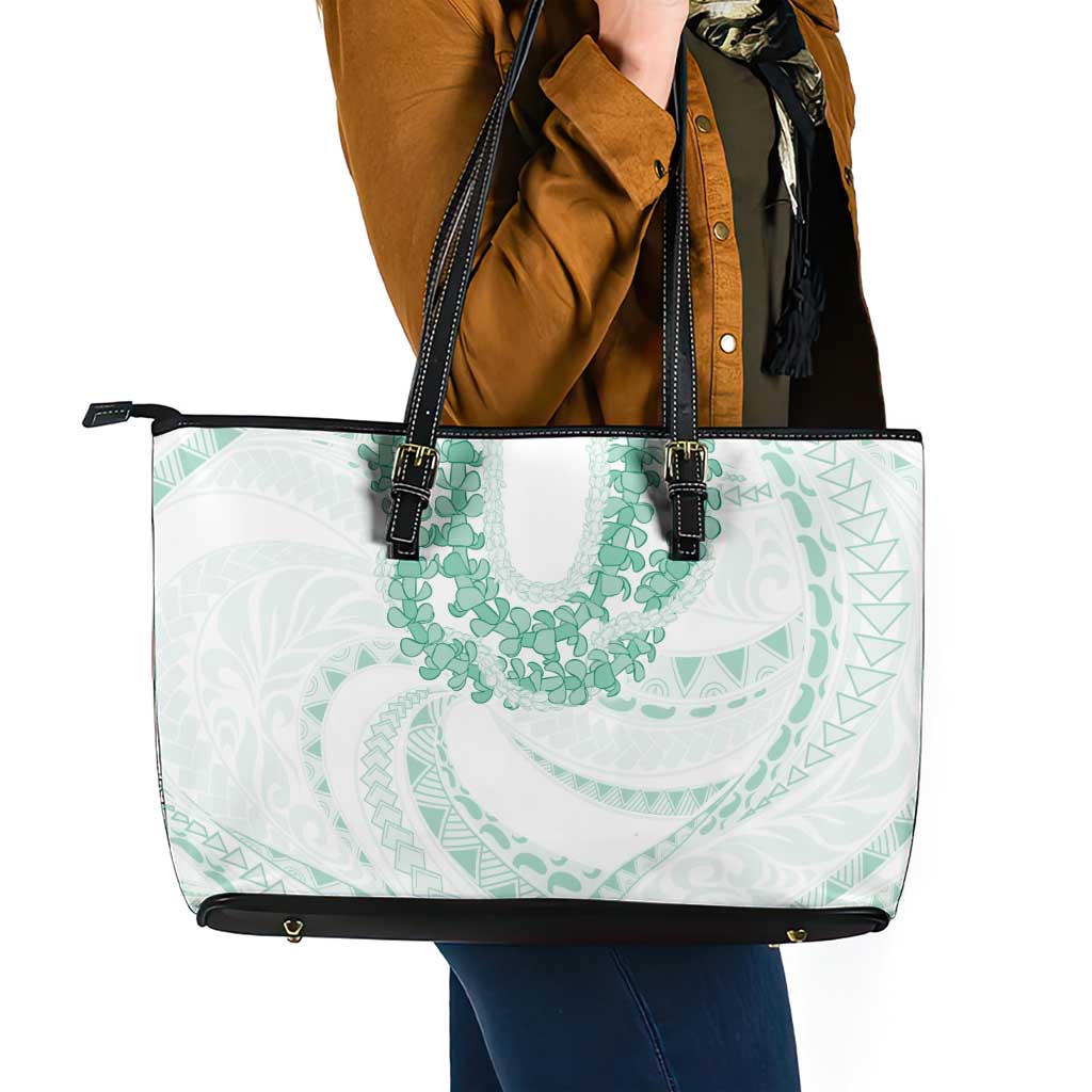 Aloha Lei Onaona Leather Tote Bag Sage Green Hawaiian Tribal Pattern
