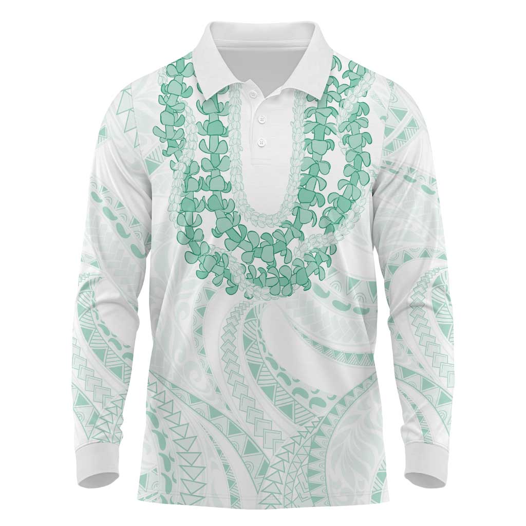 Aloha Lei Onaona Long Sleeve Polo Shirt Sage Green Hawaiian Tribal Pattern