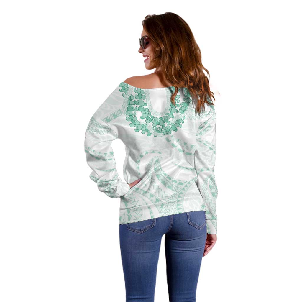 Aloha Lei Onaona Off Shoulder Sweater Sage Green Hawaiian Tribal Pattern