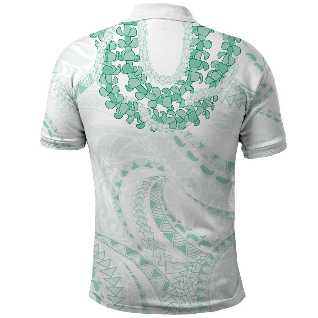 Aloha Lei Onaona Polo Shirt Sage Green Hawaiian Tribal Pattern