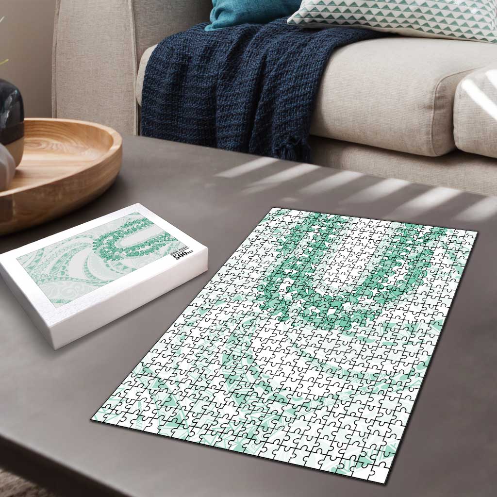 Aloha Lei Onaona Puzzle Sage Green Hawaiian Tribal Pattern - Polynesian Pride