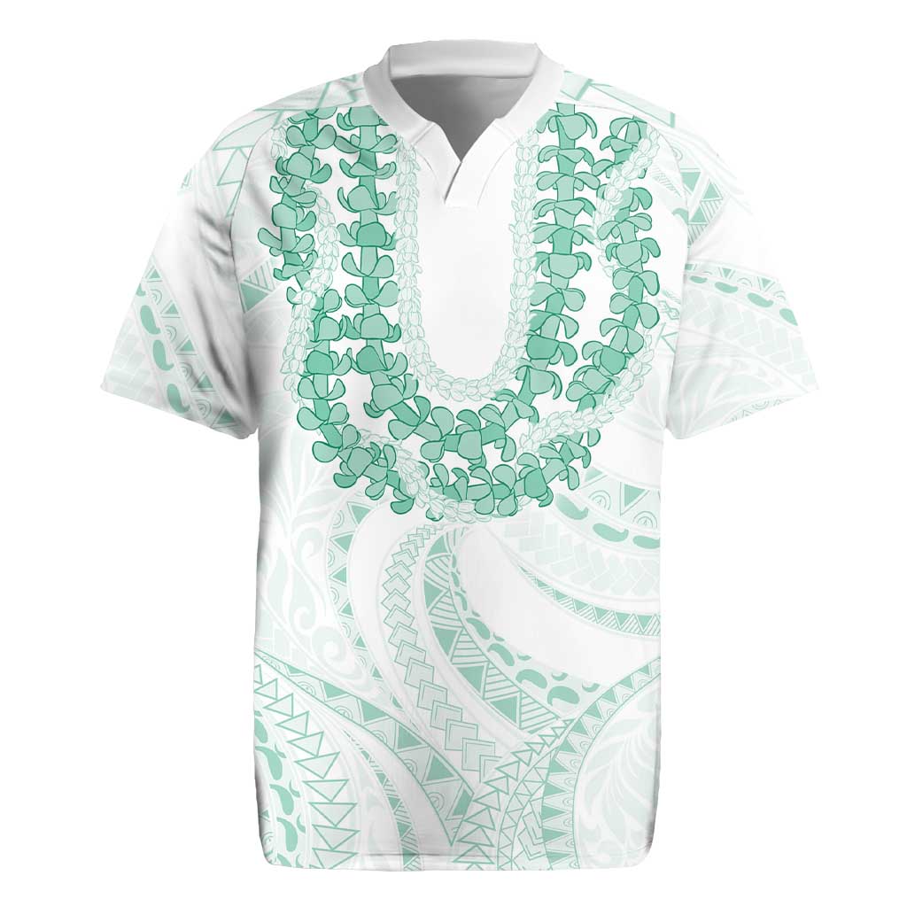 Aloha Lei Onaona Rugby Jersey Sage Green Hawaiian Tribal Pattern