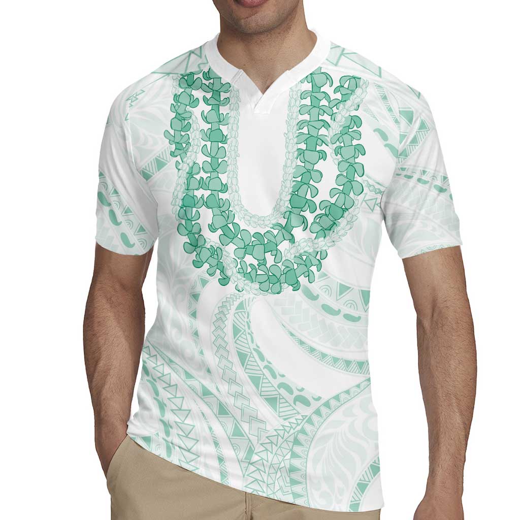 Aloha Lei Onaona Rugby Jersey Sage Green Hawaiian Tribal Pattern