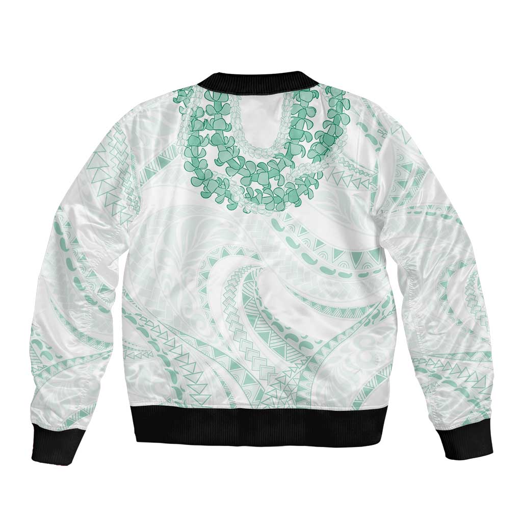 Aloha Lei Onaona Sleeve Zip Bomber Jacket Sage Green Hawaiian Tribal Pattern LT9 - Polynesian Pride