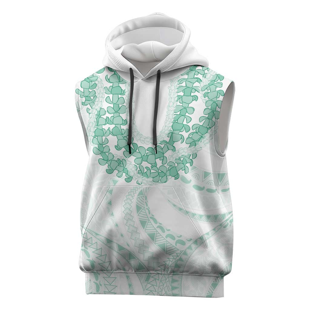 Aloha Lei Onaona Sleeveless Hoodie Sage Green Hawaiian Tribal Pattern - Polynesian Pride