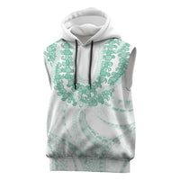 Aloha Lei Onaona Sleeveless Hoodie Sage Green Hawaiian Tribal Pattern - Polynesian Pride