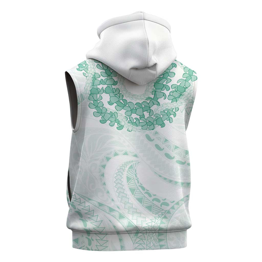 Aloha Lei Onaona Sleeveless Hoodie Sage Green Hawaiian Tribal Pattern - Polynesian Pride