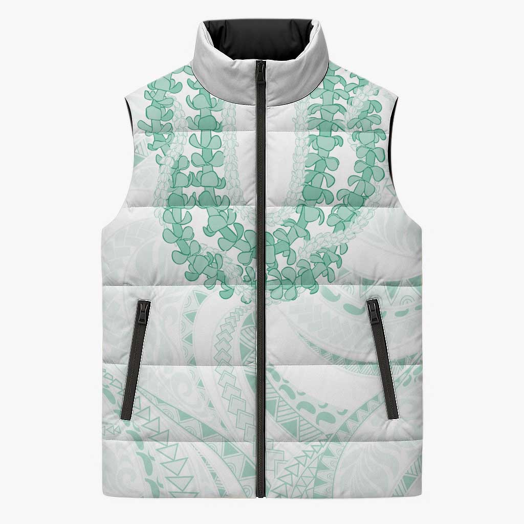 Aloha Lei Onaona Sleeveless Puffer Jacket Sage Green Hawaiian Tribal Pattern - Polynesian Pride