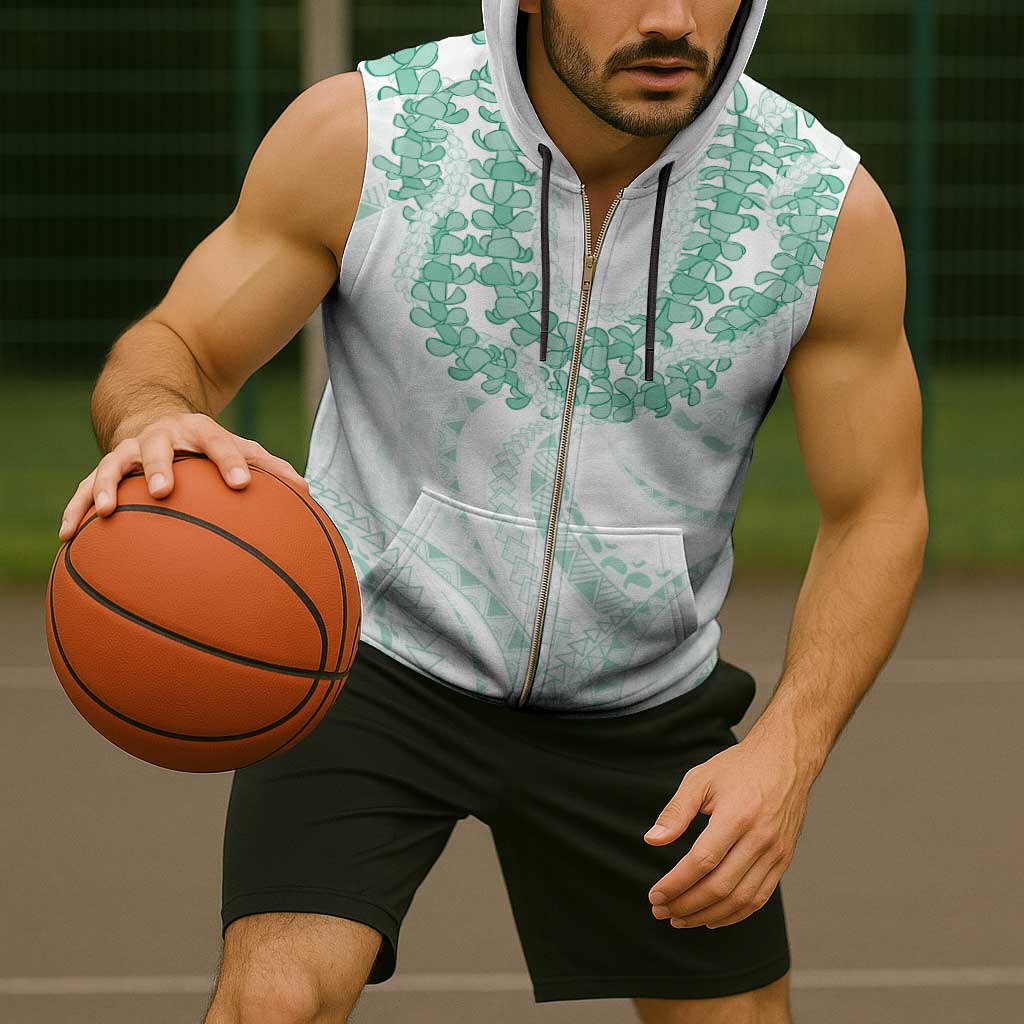 Aloha Lei Onaona Sleeveless Zip Hoodie Sage Green Hawaiian Tribal Pattern - Polynesian Pride