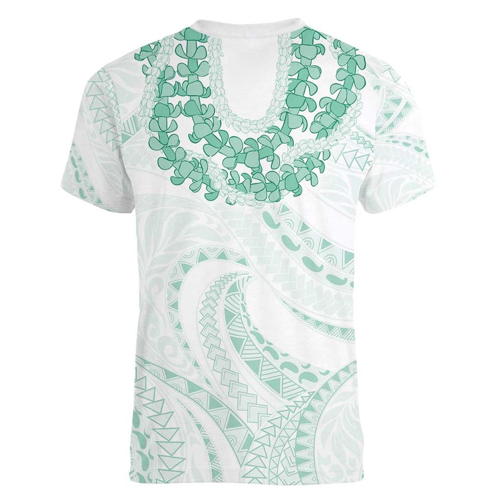 Aloha Lei Onaona Women V-Neck T-Shirt Sage Green Hawaiian Tribal Pattern LT9 - Polynesian Pride