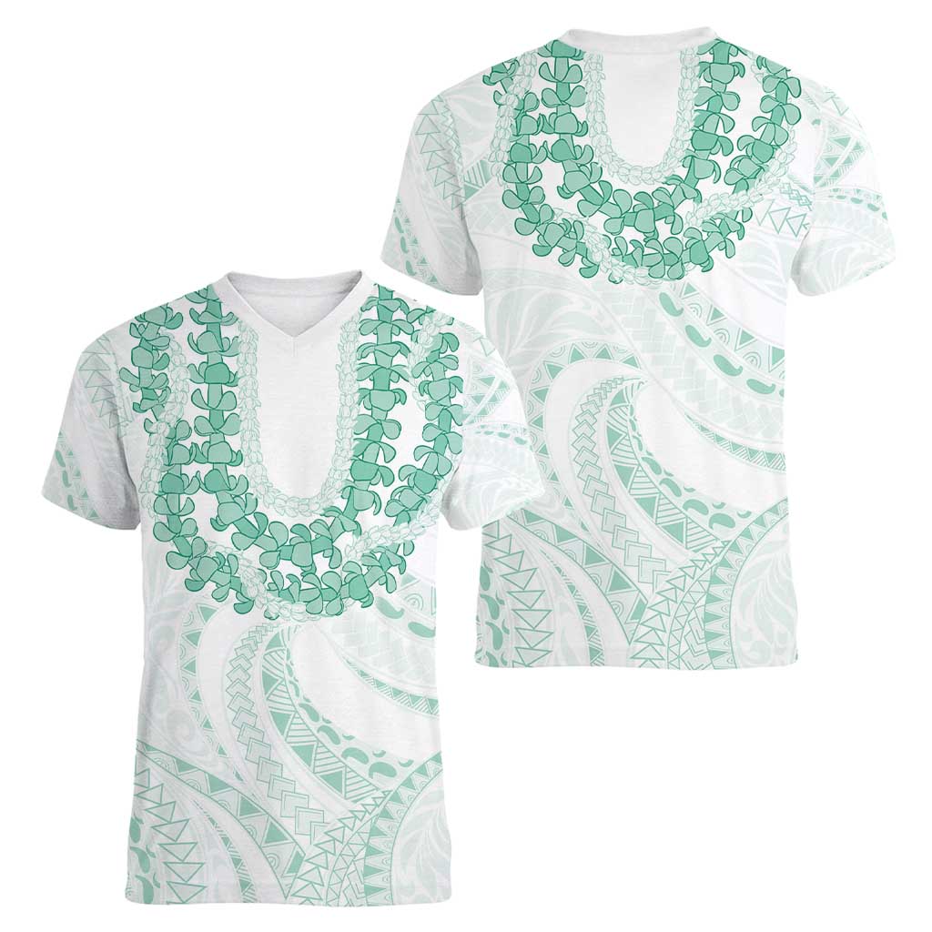 Aloha Lei Onaona Women V-Neck T-Shirt Sage Green Hawaiian Tribal Pattern LT9 - Polynesian Pride