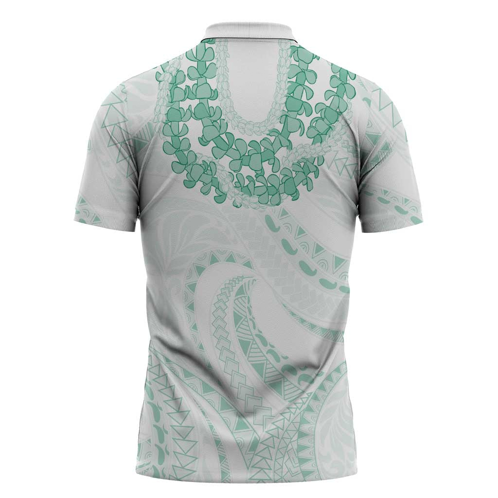 Aloha Lei Onaona Zipper Polo Shirt Sage Green Hawaiian Tribal Pattern - Polynesian Pride