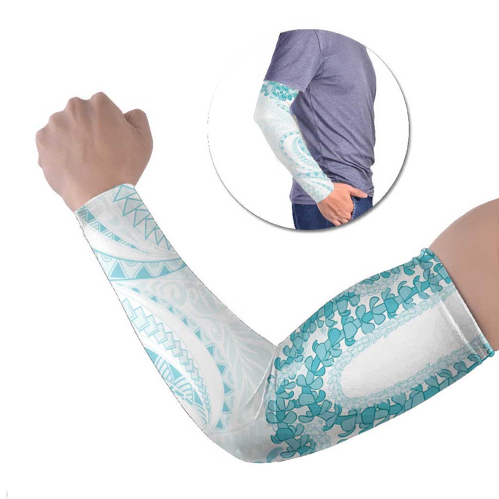 Aloha Lei Onaona Arm Sleeves Teal Hawaiian Tribal Pattern - Polynesian Pride