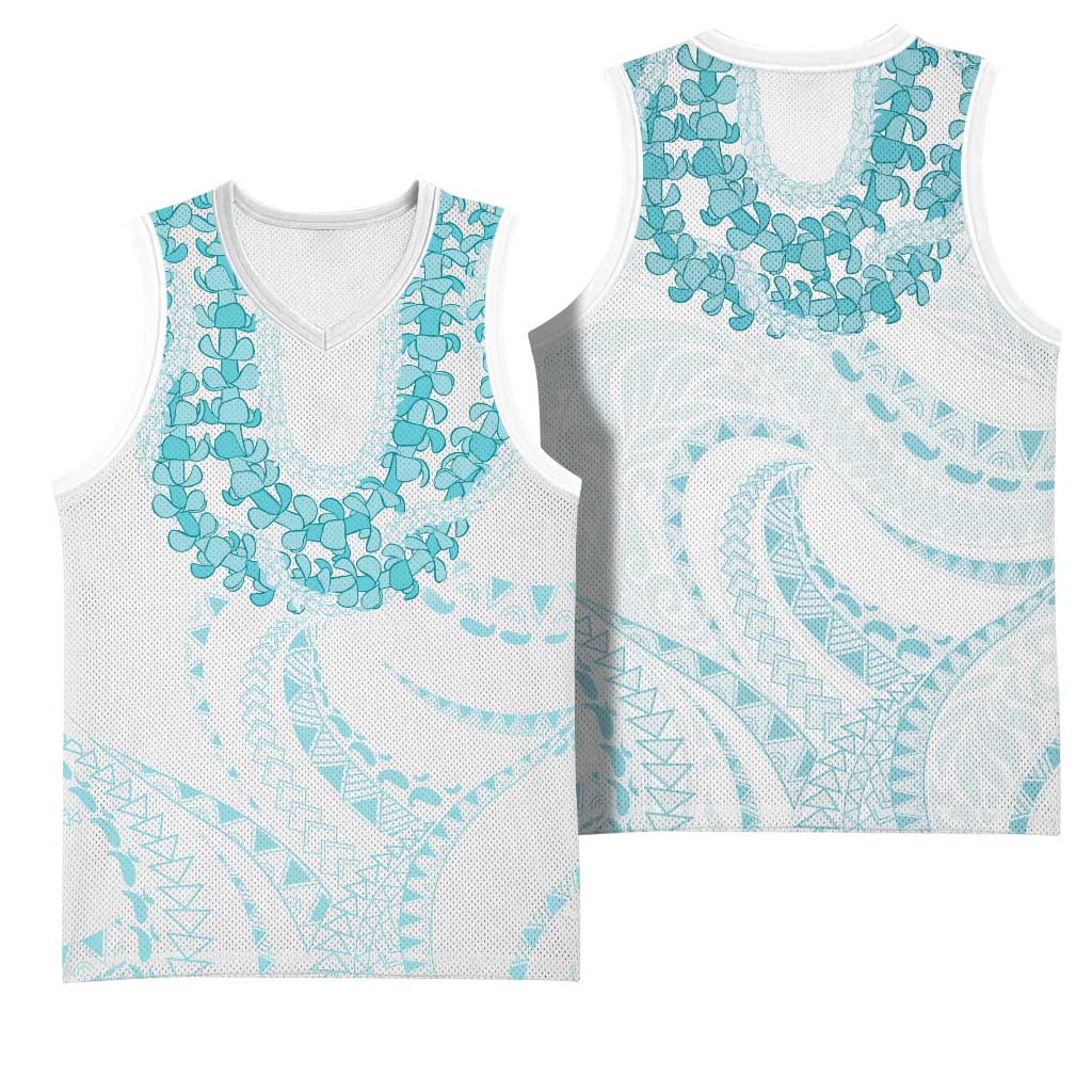 Aloha Lei Onaona Basketball Jersey Teal Hawaiian Tribal Pattern - Polynesian Pride