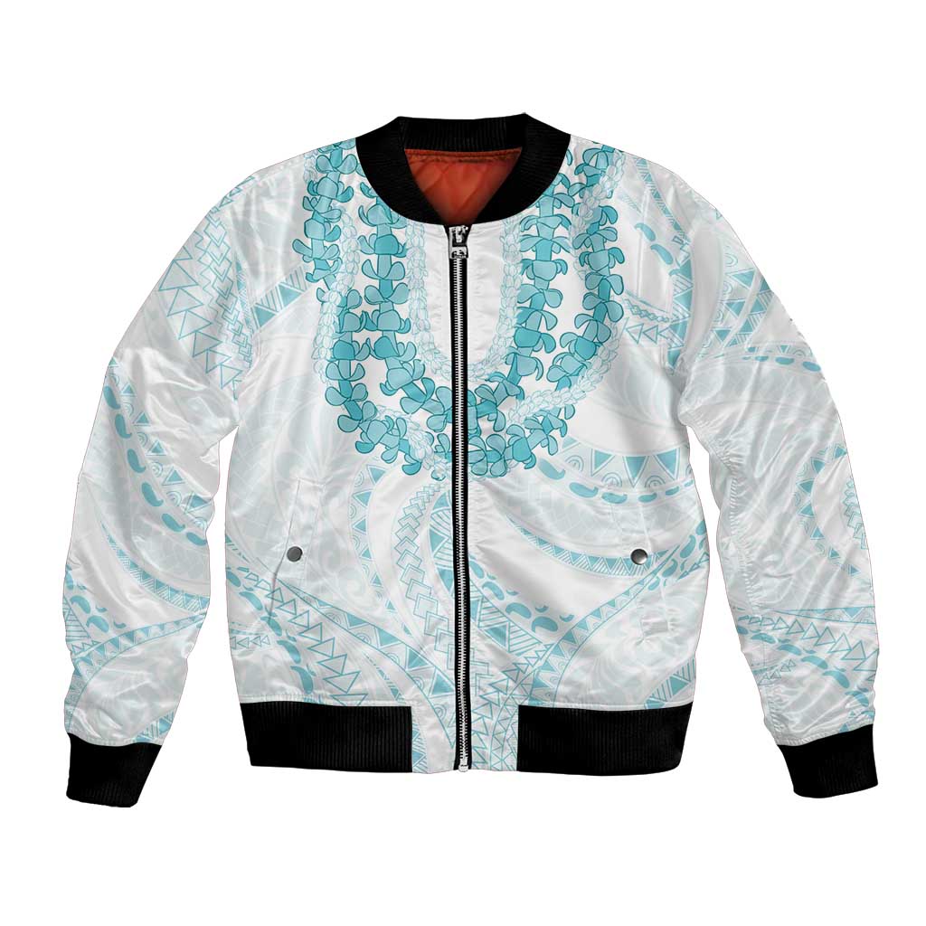 Aloha Lei Onaona Bomber Jacket Teal Hawaiian Tribal Pattern