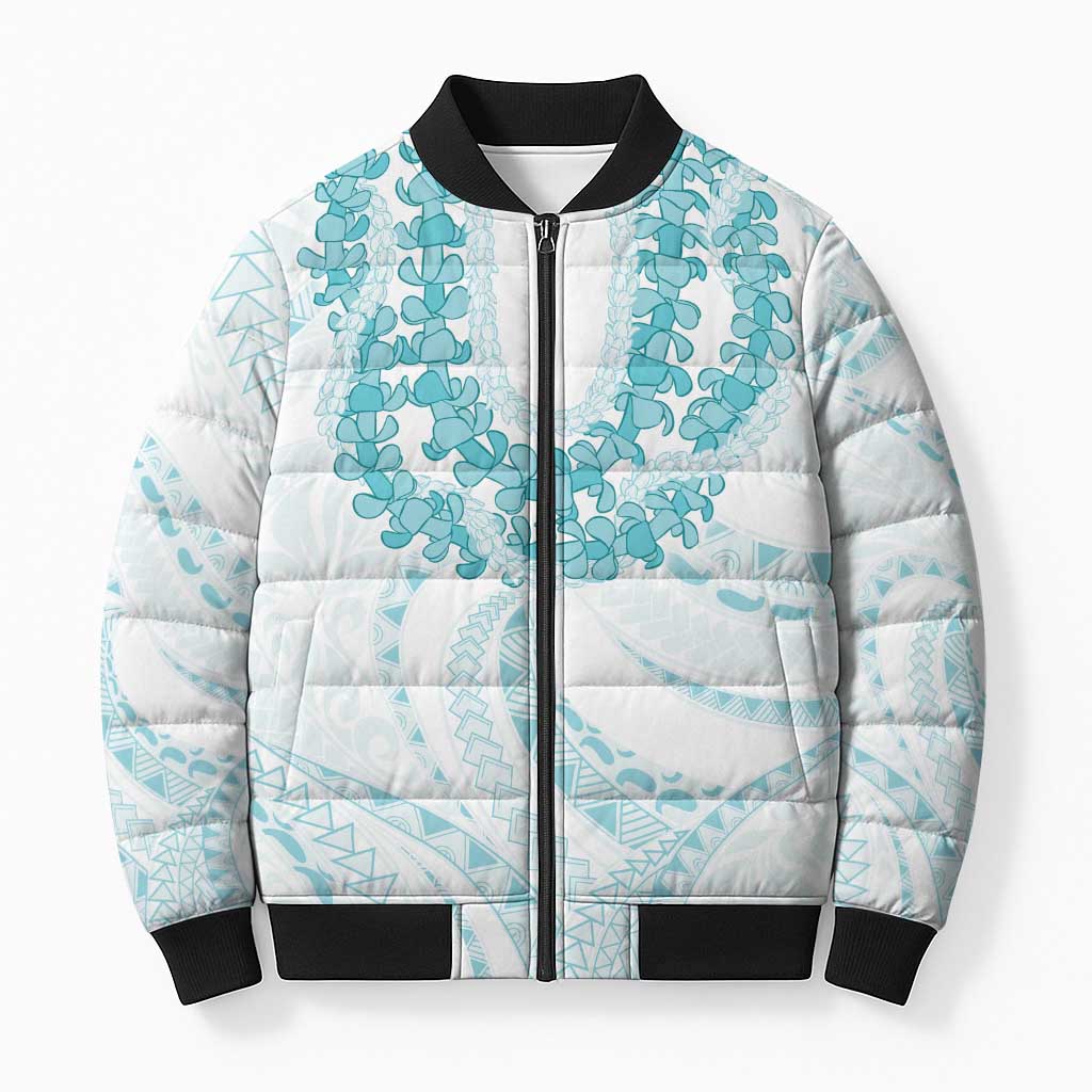Aloha Lei Onaona Bomber Puffer Jacket Teal Hawaiian Tribal Pattern - Polynesian Pride