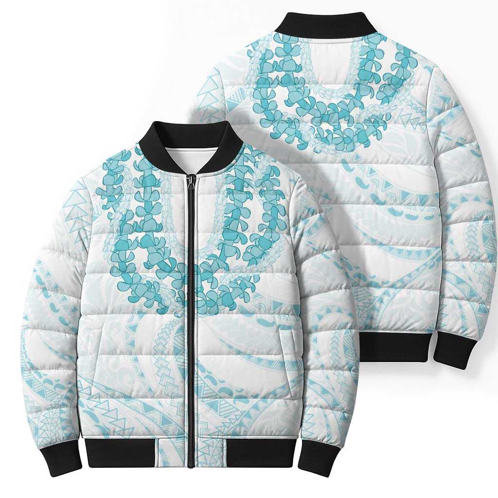 Aloha Lei Onaona Bomber Puffer Jacket Teal Hawaiian Tribal Pattern - Polynesian Pride