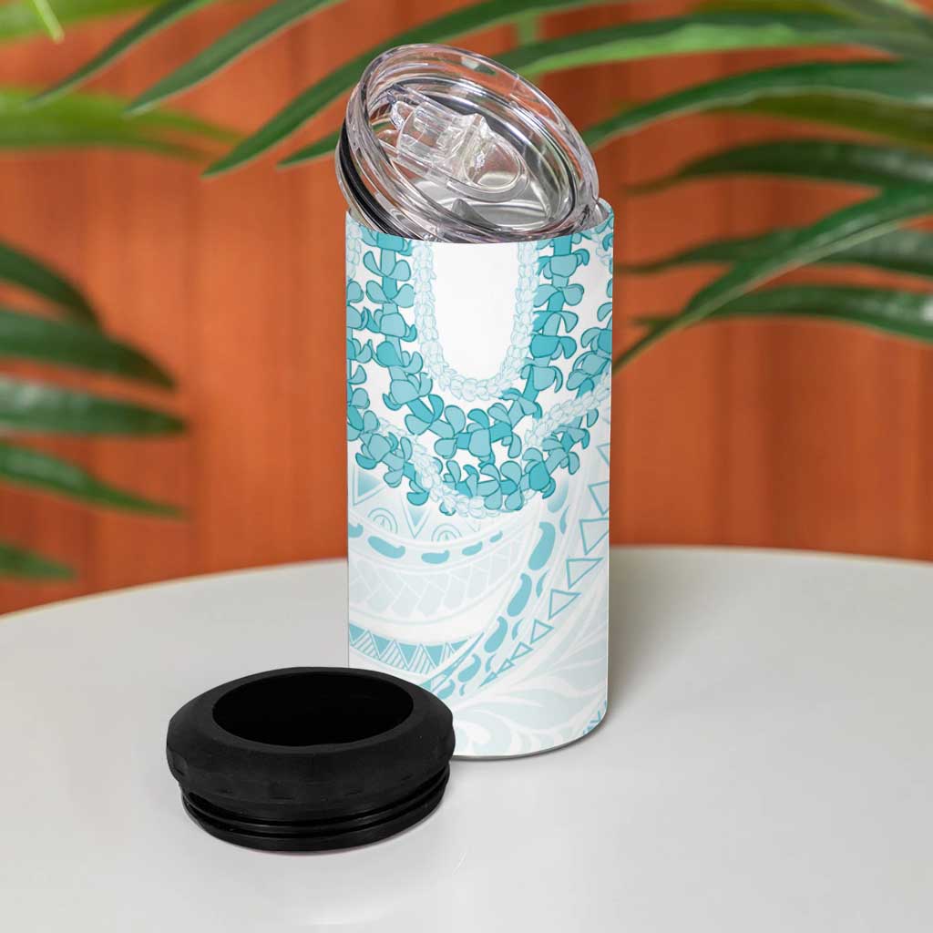 Aloha Lei Onaona 4 in 1 Can Cooler Tumbler Teal Hawaiian Tribal Pattern