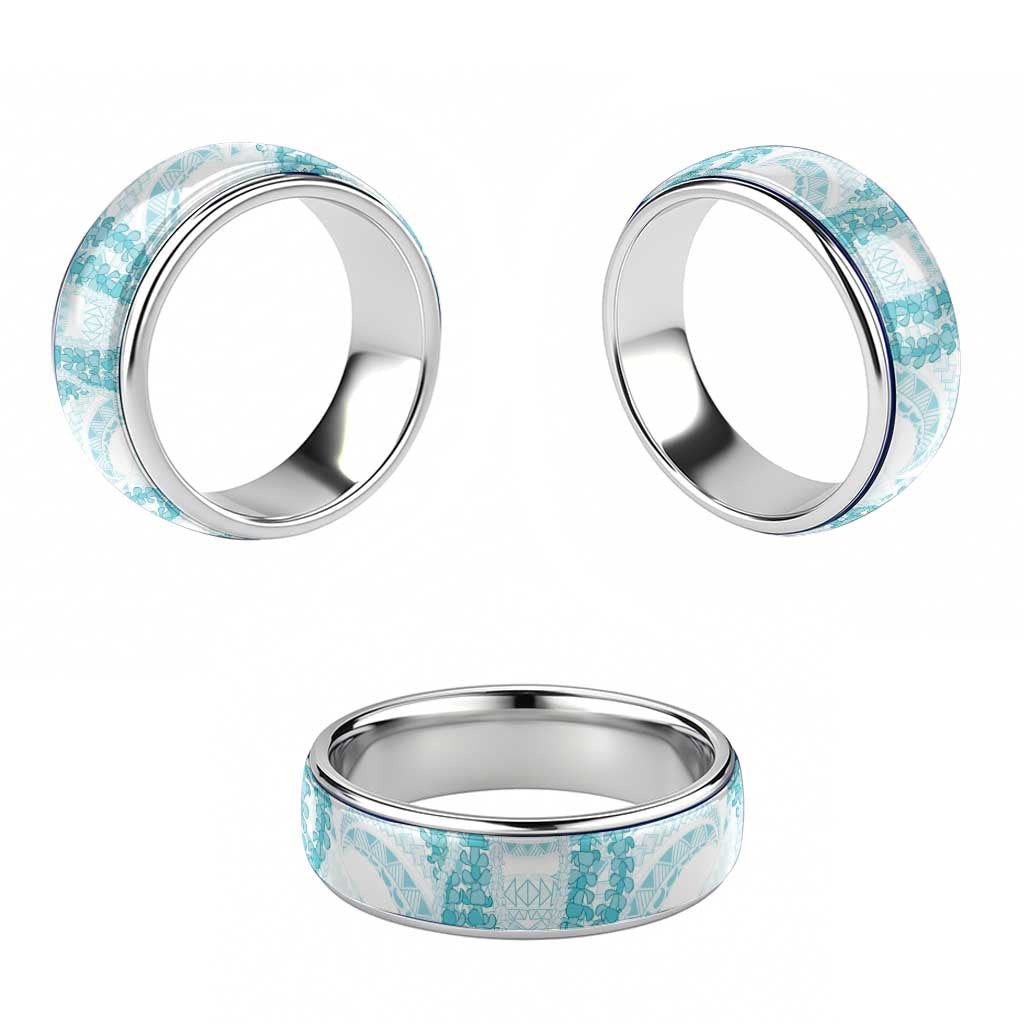 Aloha Lei Onaona Classic Ring Teal Hawaiian Tribal Pattern - Polynesian Pride