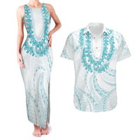 Aloha Lei Onaona Couples Matching Tank Maxi Dress and Hawaiian Shirt Teal Hawaiian Tribal Pattern LT9 Teal - Polynesian Pride