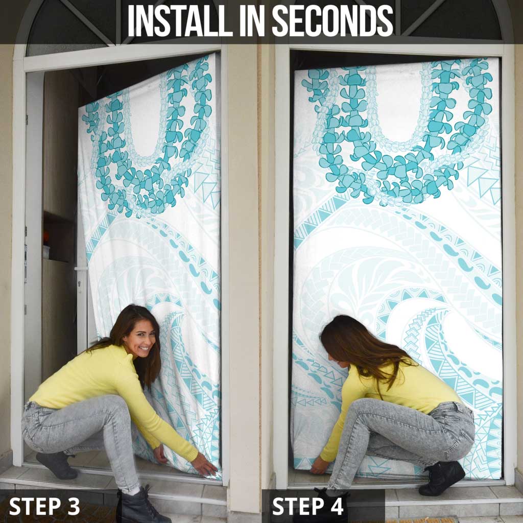 Aloha Lei Onaona Door Cover Teal Hawaiian Tribal Pattern - Polynesian Pride